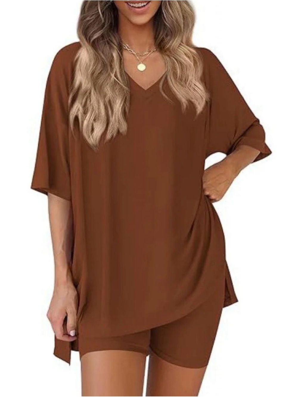 NEW Women’s Brown V-Neck Relaxed Tunic 2-pc lounge set. Size 3X Price $27.